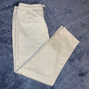 LOFT oatmeal pinstriped drawstring pants. Polyester/rayon/spandex. Medium